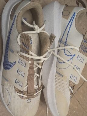 Nike Beige and Blue Low-Top Sneakers Women's 8/Youth 6.5